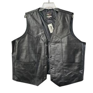 Jamin Leather Black Leather Ultra Soft Lambskin Biker Vest New Size XXL